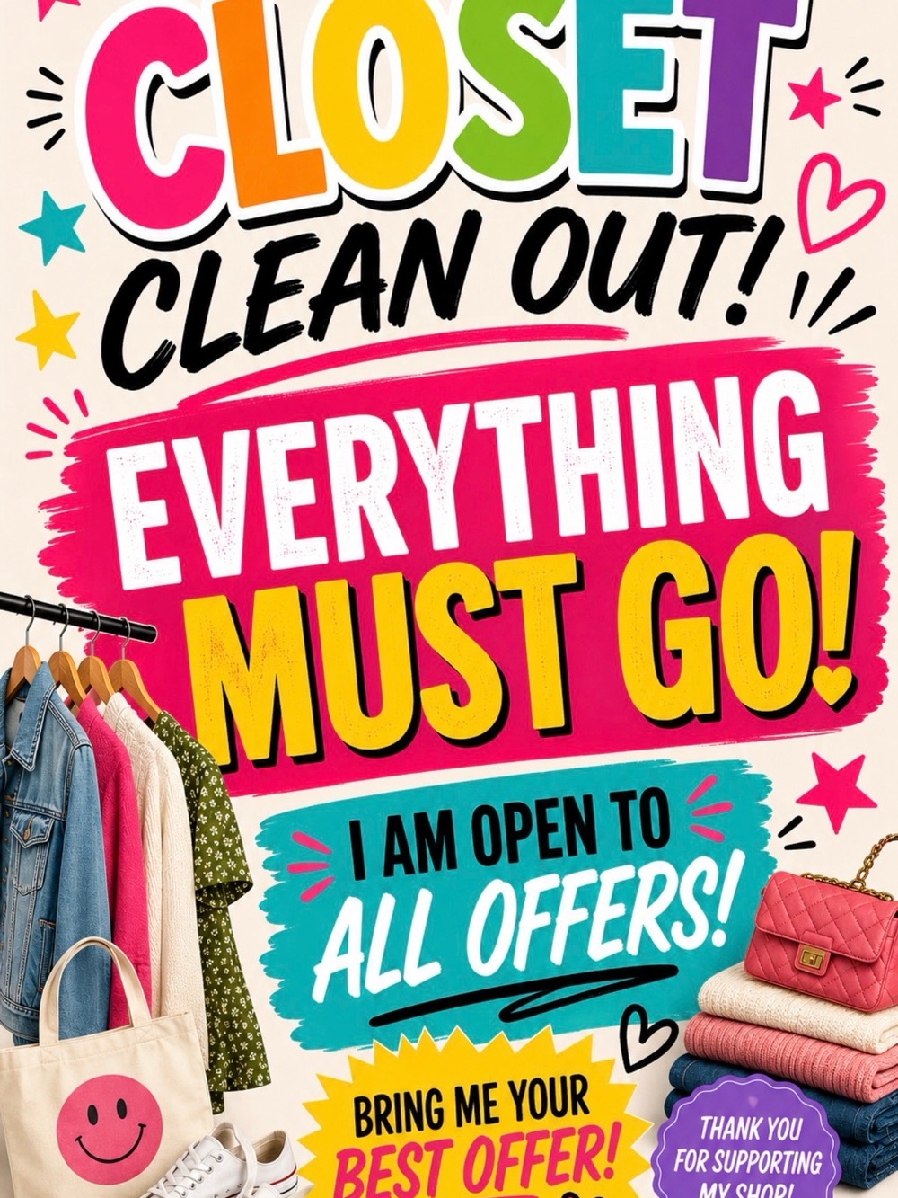 Closet Clean Out Everything Must Go Colorful Sale Poster